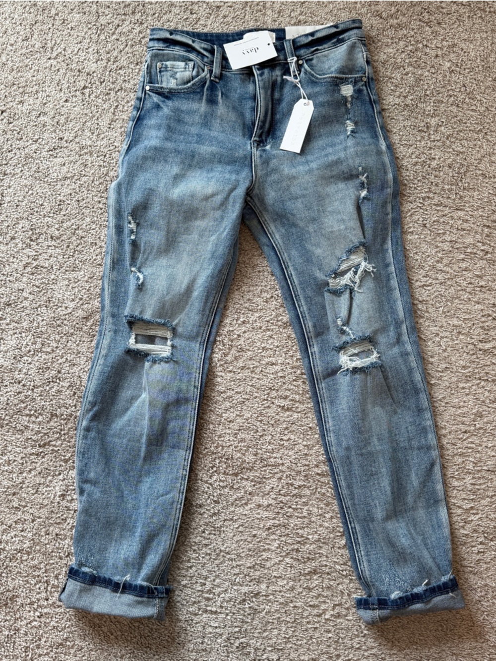 Distressed Straight-Leg Jeans in Light Blue by Unlabeled Brand